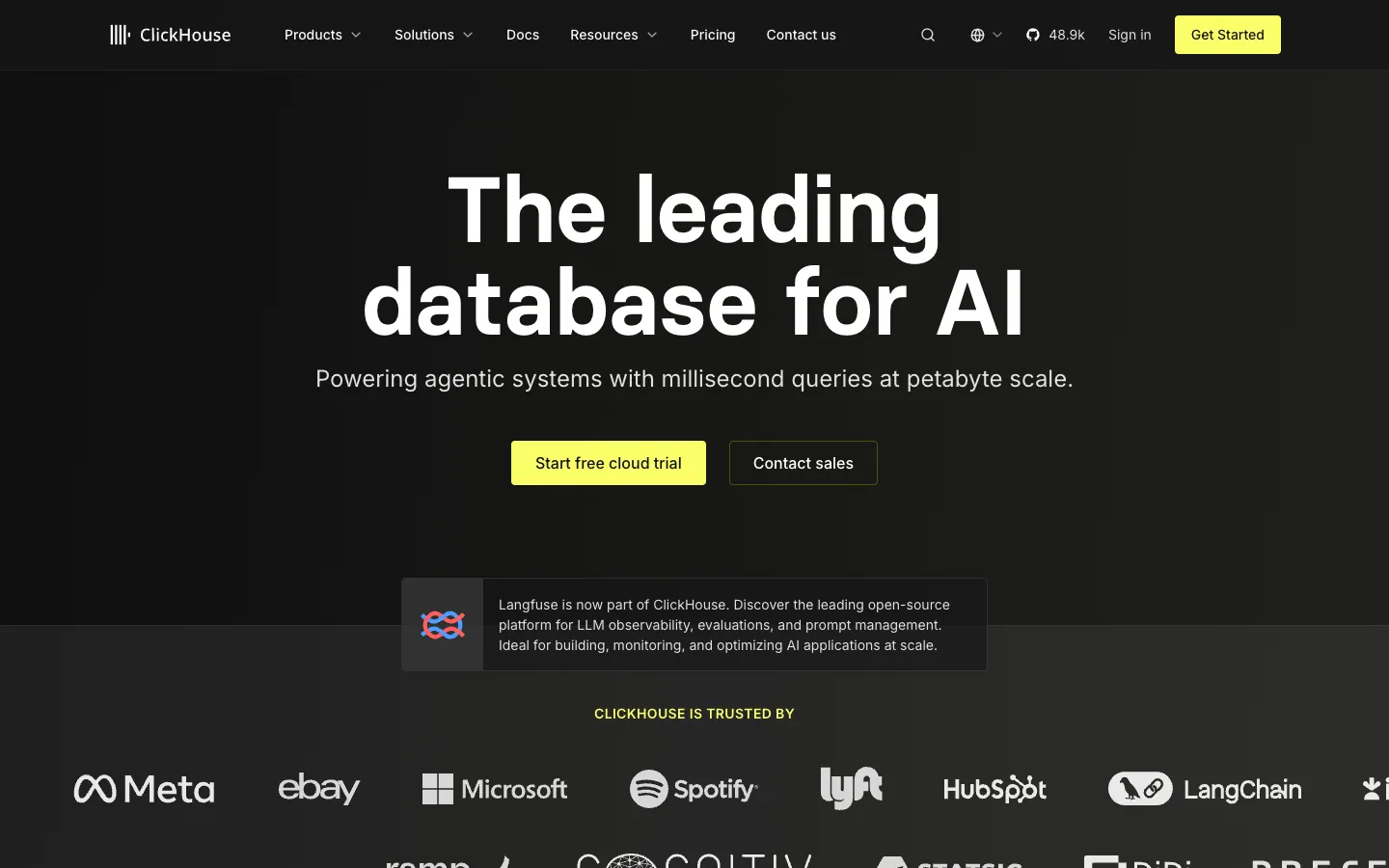 ClickHouse official website, captured 2026-07-28