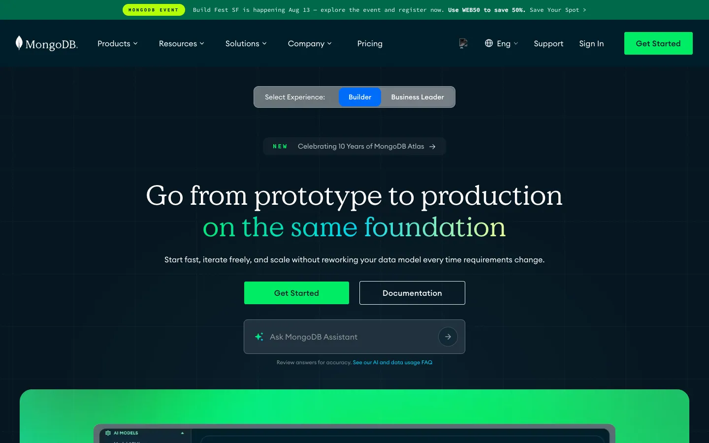 MongoDB official website, captured 2026-07-28