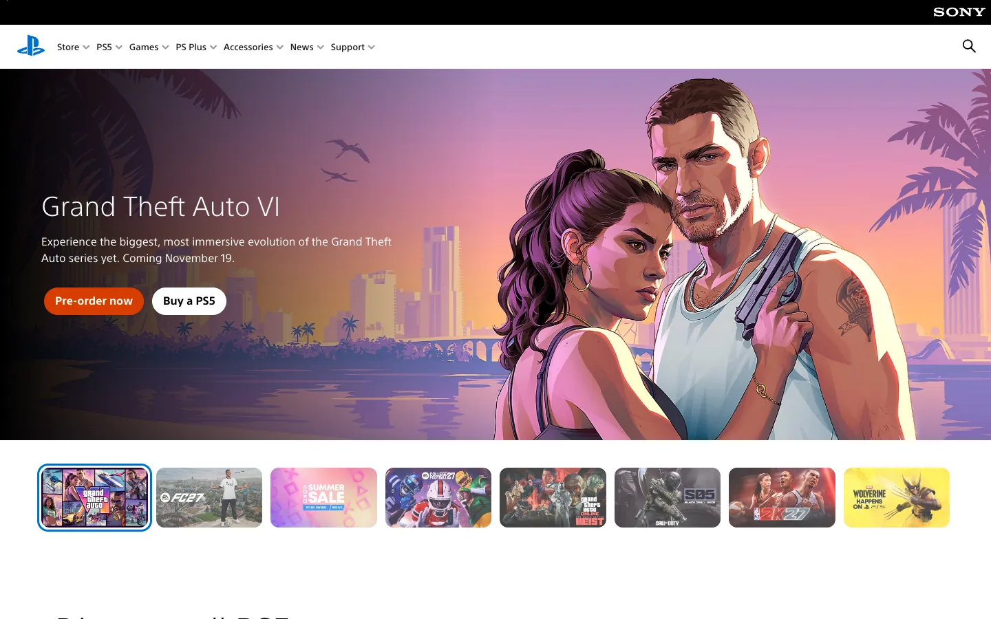 PlayStation official website, captured 2026-07-28