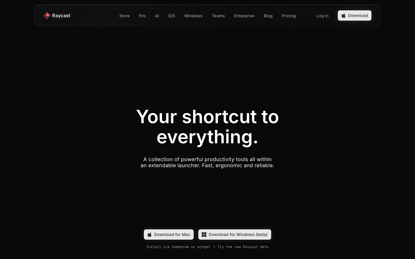 Raycast official website, captured 2026-07-28