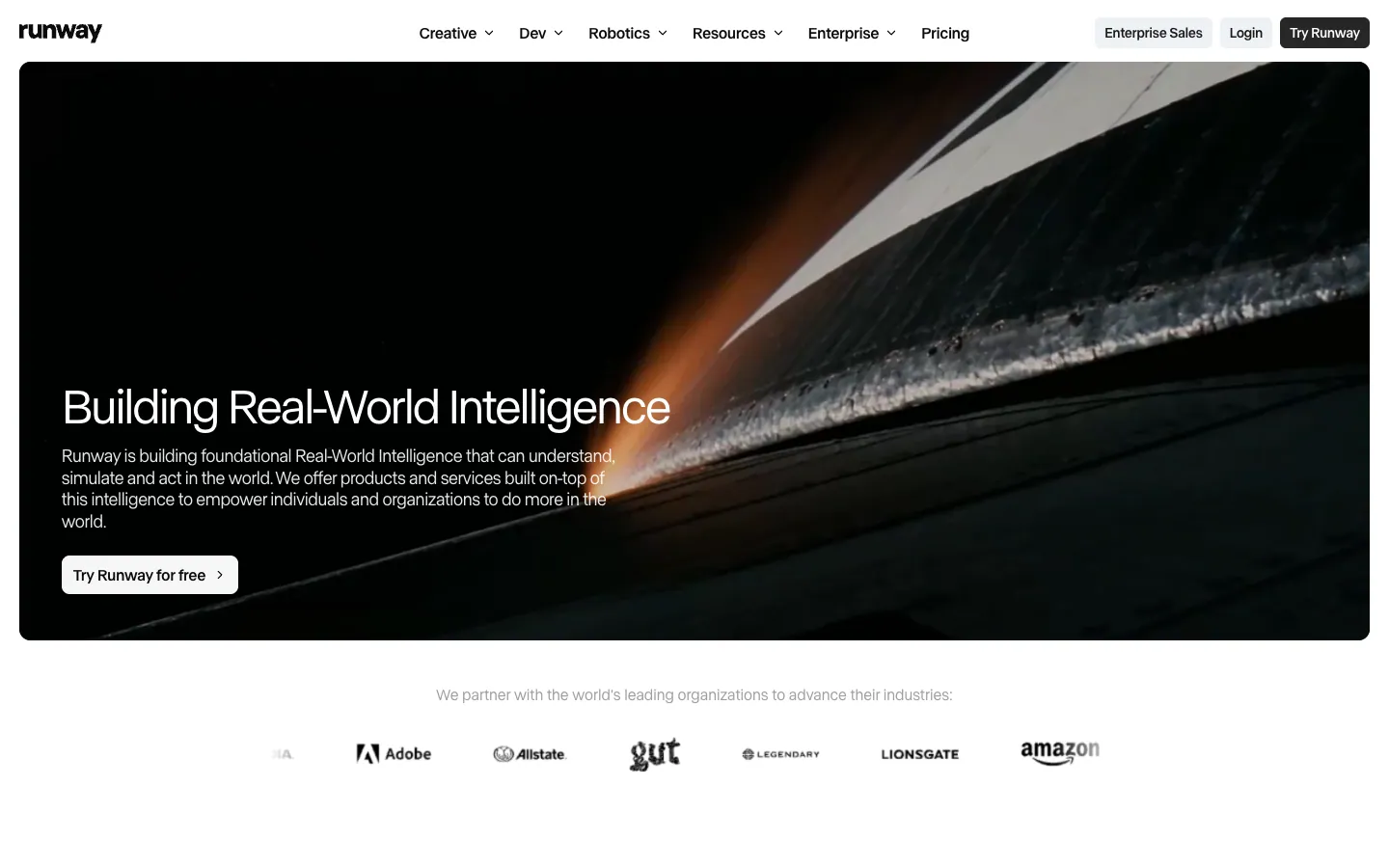 Runway official website, captured 2026-07-28