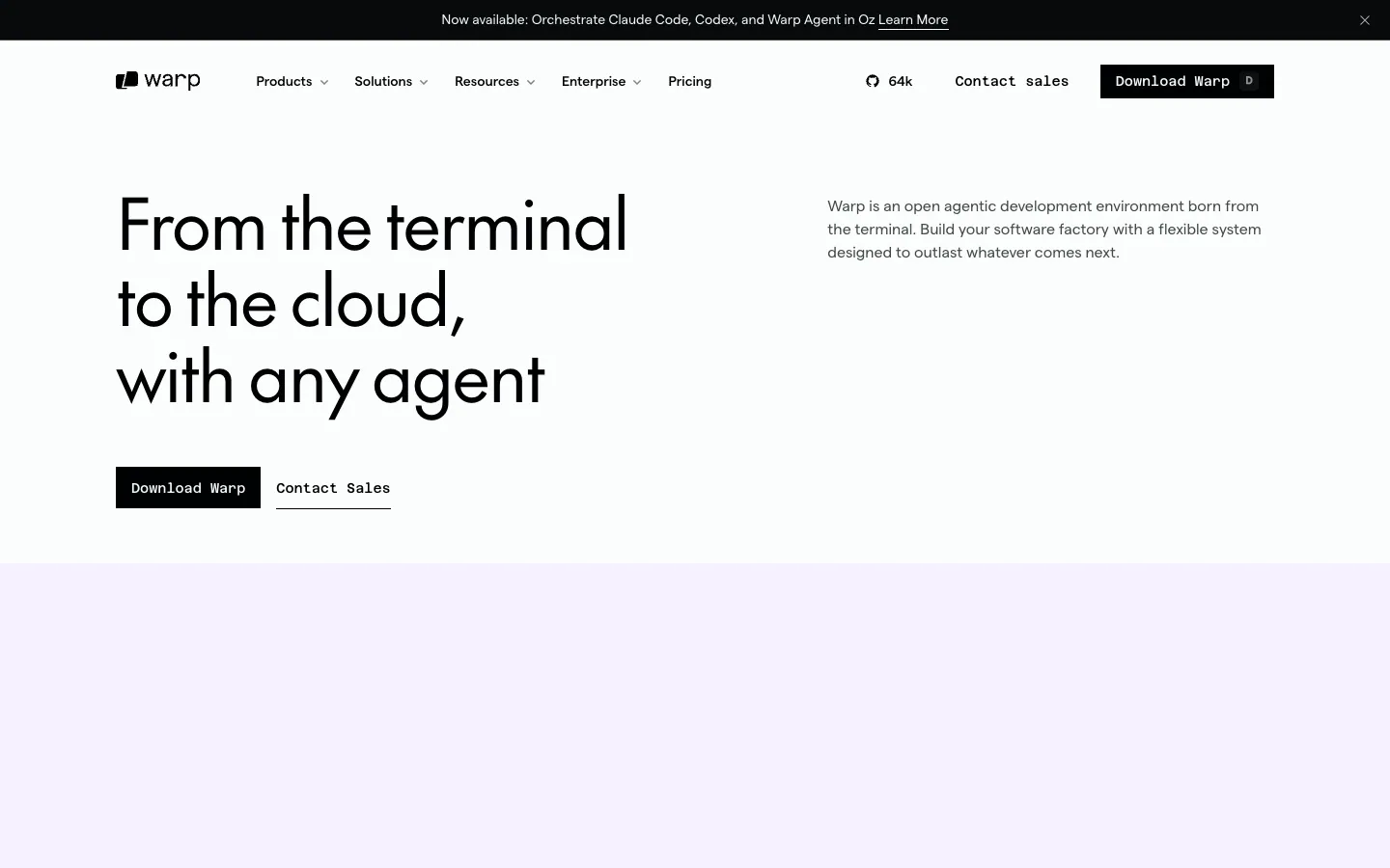 Warp official website, captured 2026-07-28