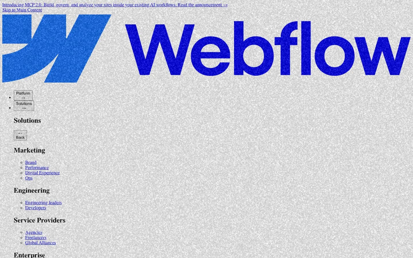Webflow official website, captured 2026-07-28