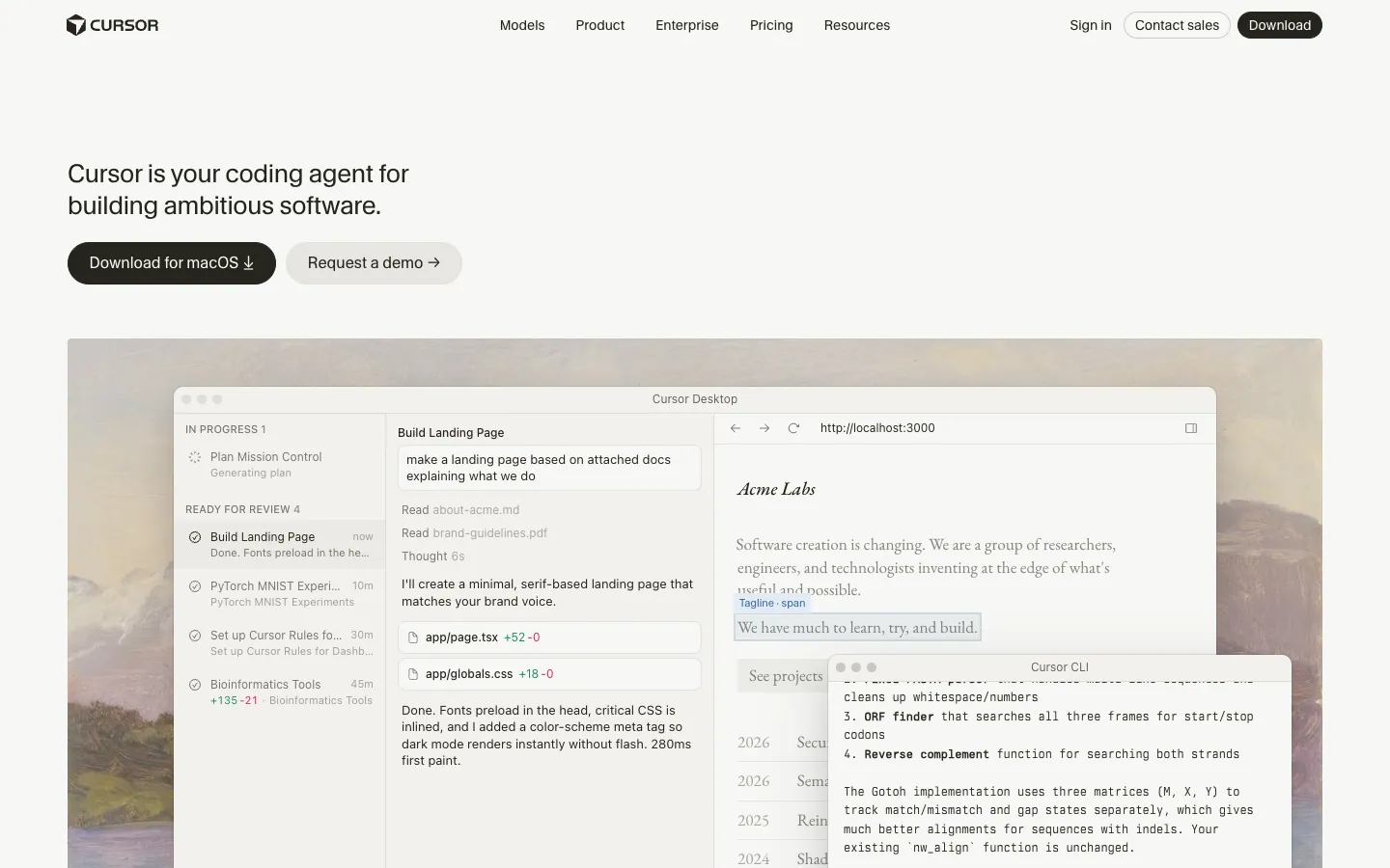 Cursor official website, captured 2026-07-28