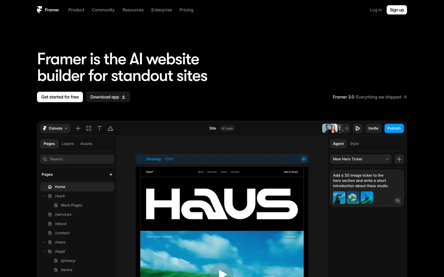 Framer official website, captured 2026-07-28