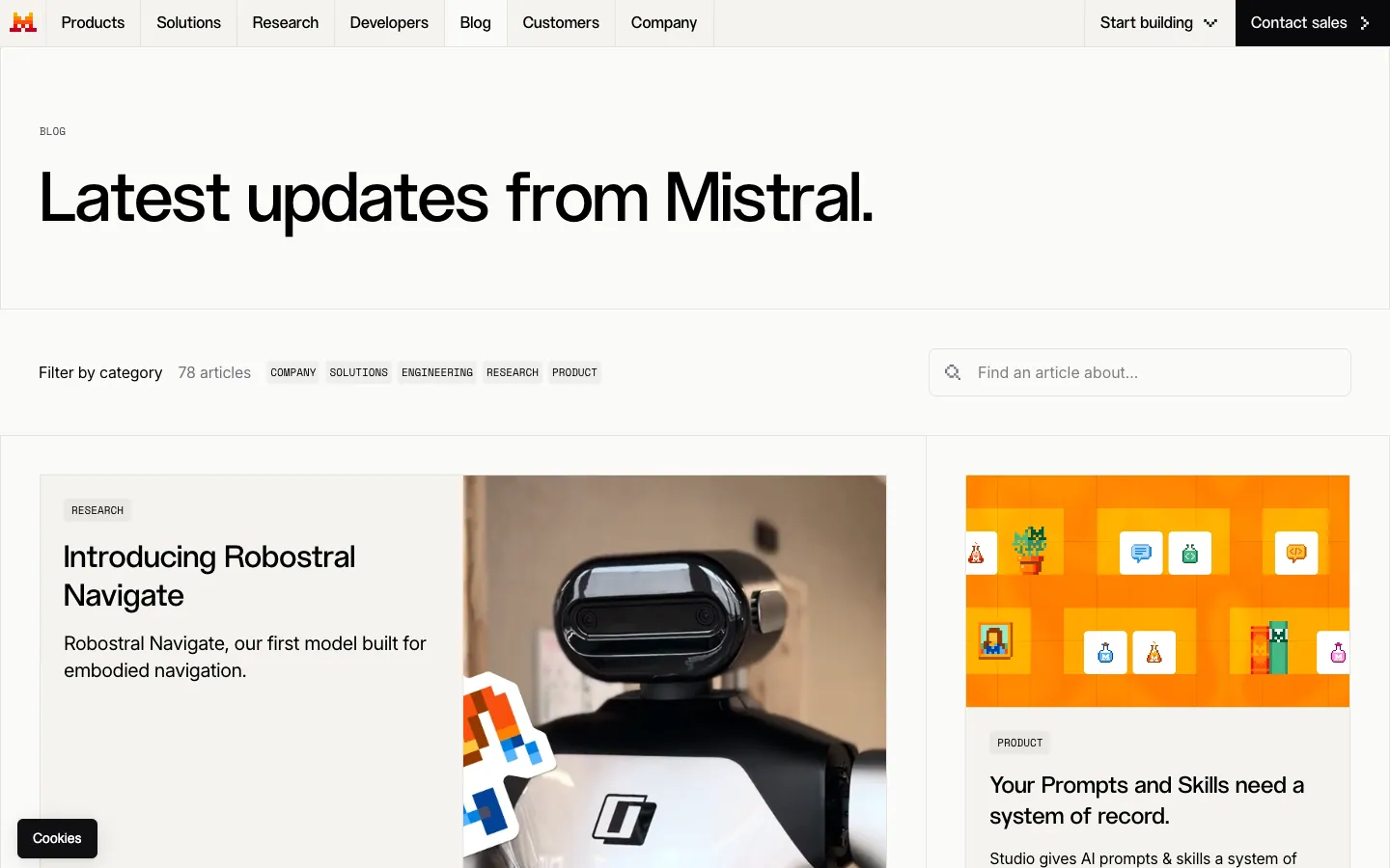 Mistral AI official website, captured 2026-07-28