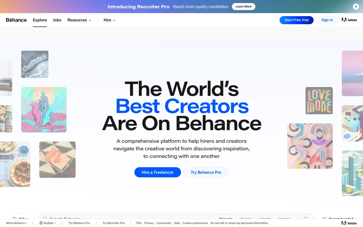 Behance official website, captured 2026-07-28