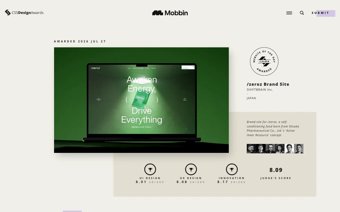 CSS Design Awards official website, captured 2026-07-28