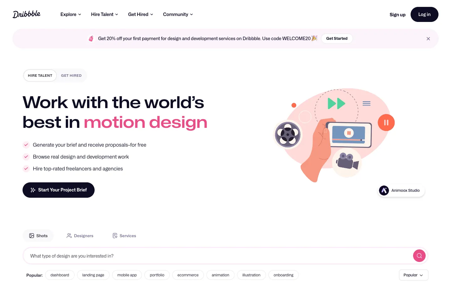 Dribbble official website, captured 2026-07-28
