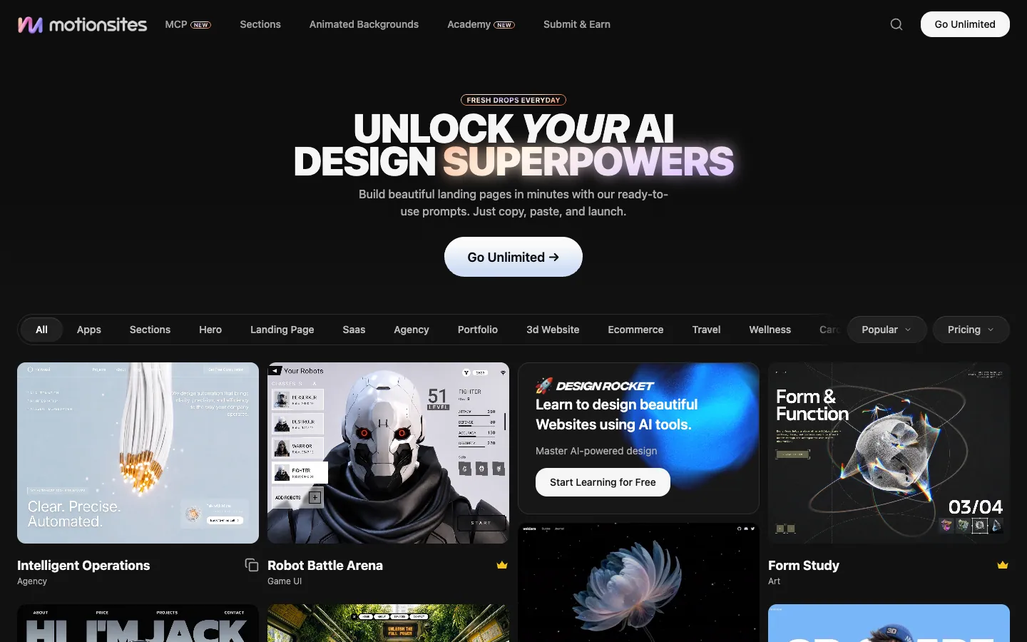 MotionSites official website, captured 2026-08-10